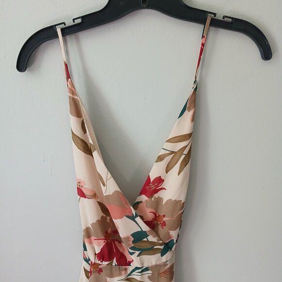 Lulu's Women's Size S Resounding Beauty Beige Floral Print Surplice Maxi Dress - Picture 2 of 16